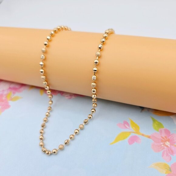 "rose Gold Beaded Ball Chain Necklace, 20 Inch, Gold Plated Brass, XPNL0106 - Picture 2 of 12
